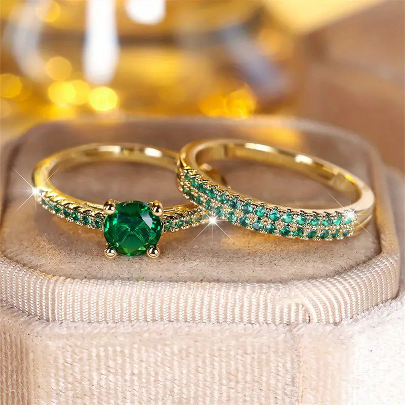 Serena Duo Emerald Ring Set