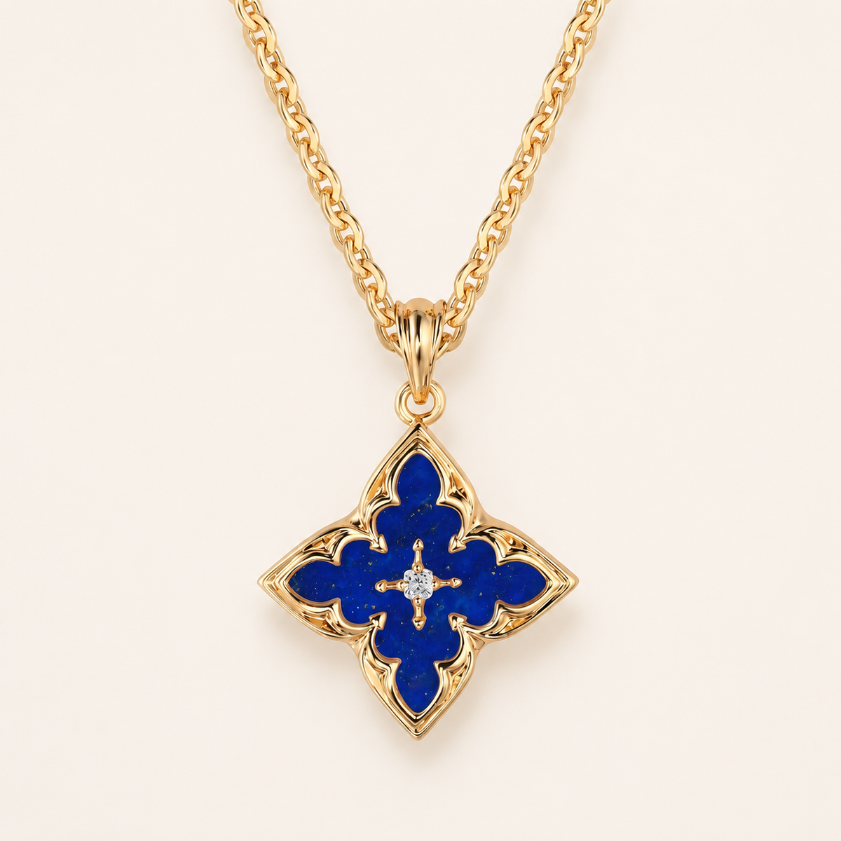 Blue Clover Pendant Necklace