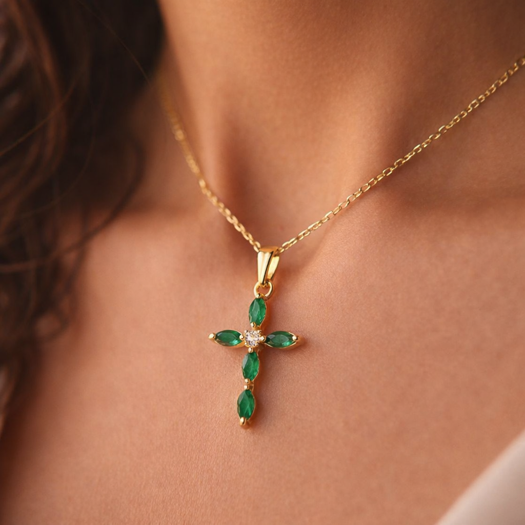 Emerald Cross Necklace