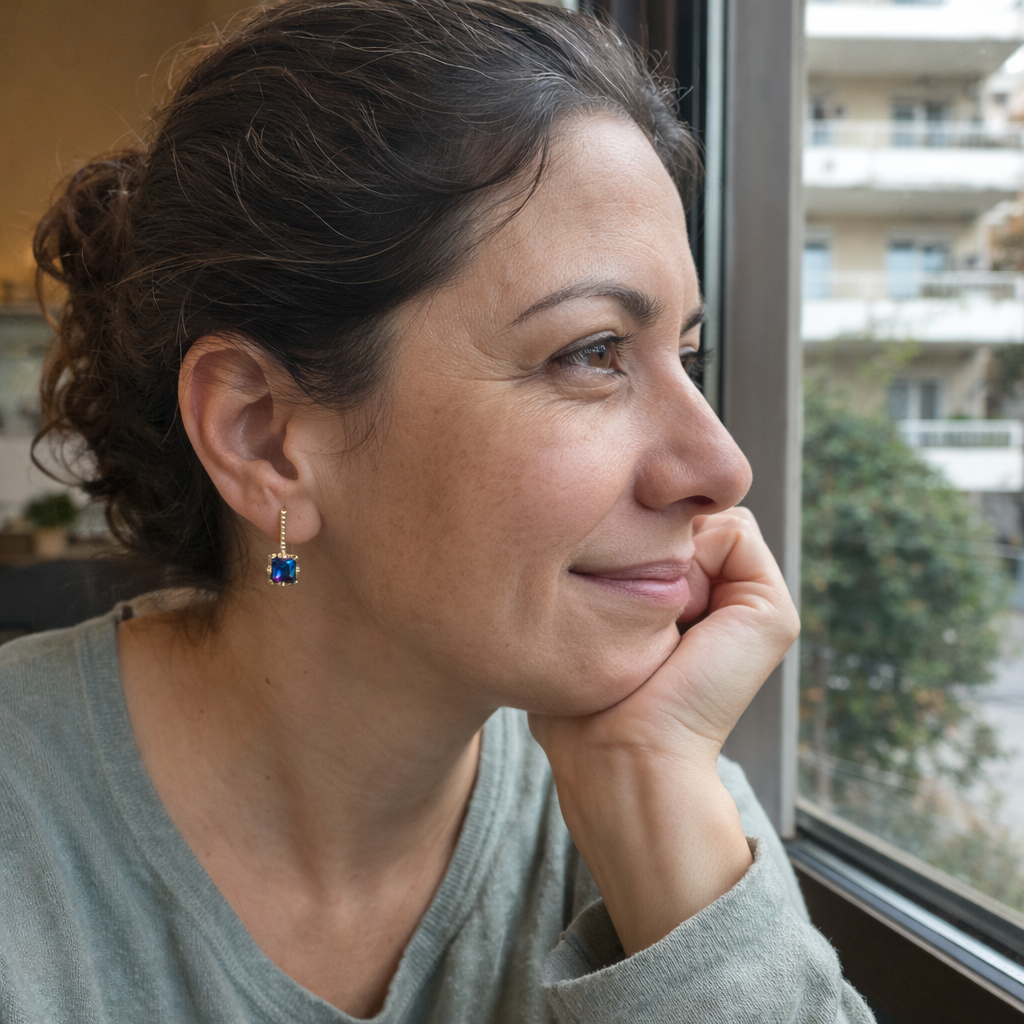 Σκουλαρίκια Κρίκος με Πέτρα Μυστική