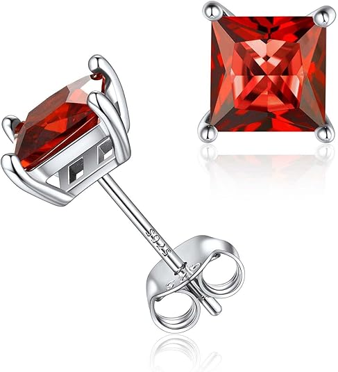Minimalist Princess Cut Stud Ruby Earrings