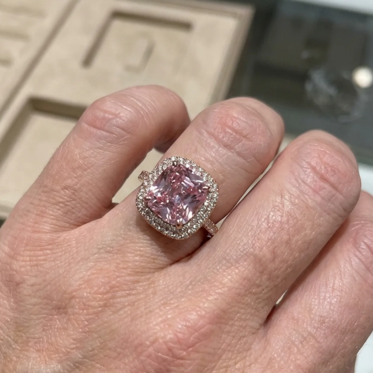Pink Sapphire Cushion Cut Ring