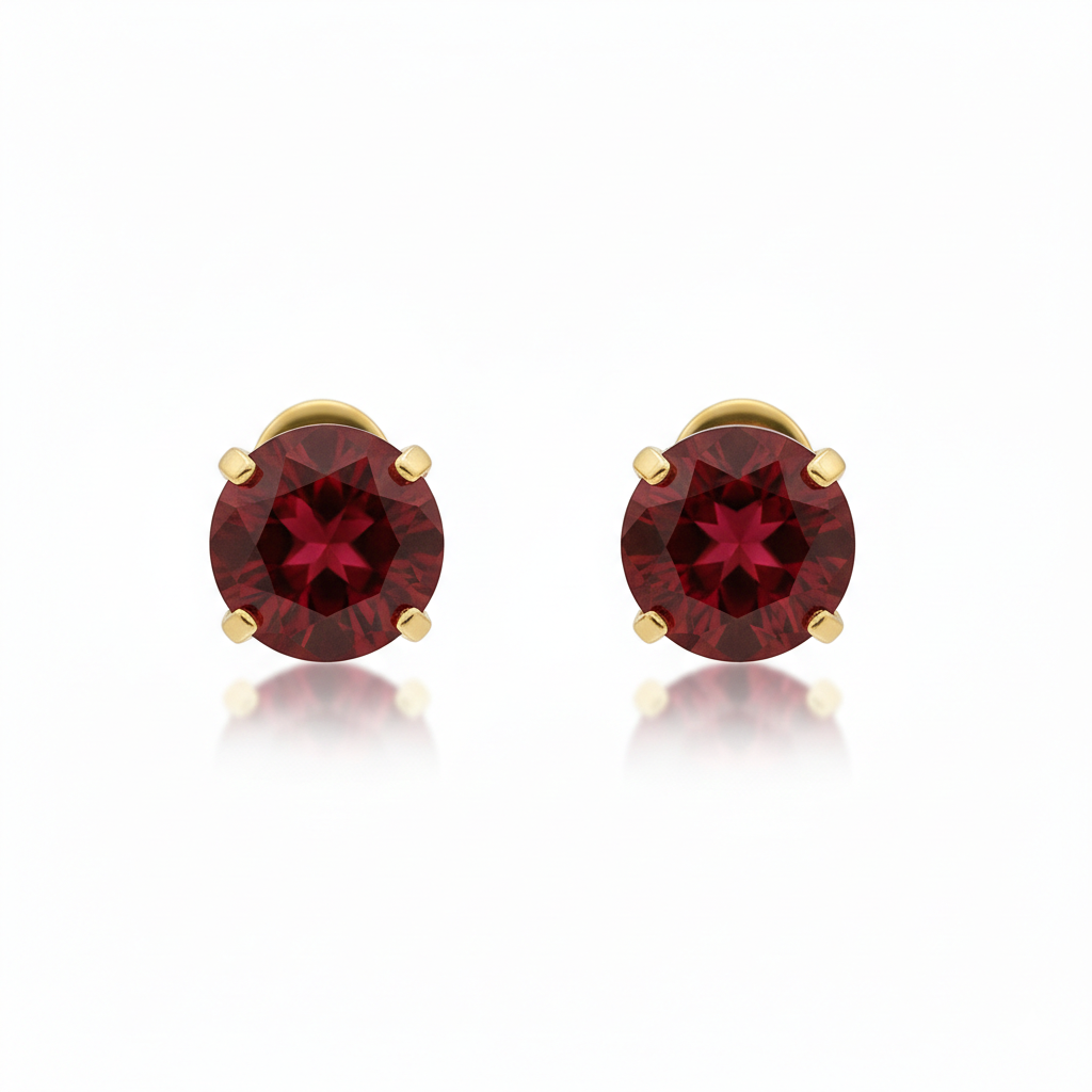 Round Stud Ruby Earrings
