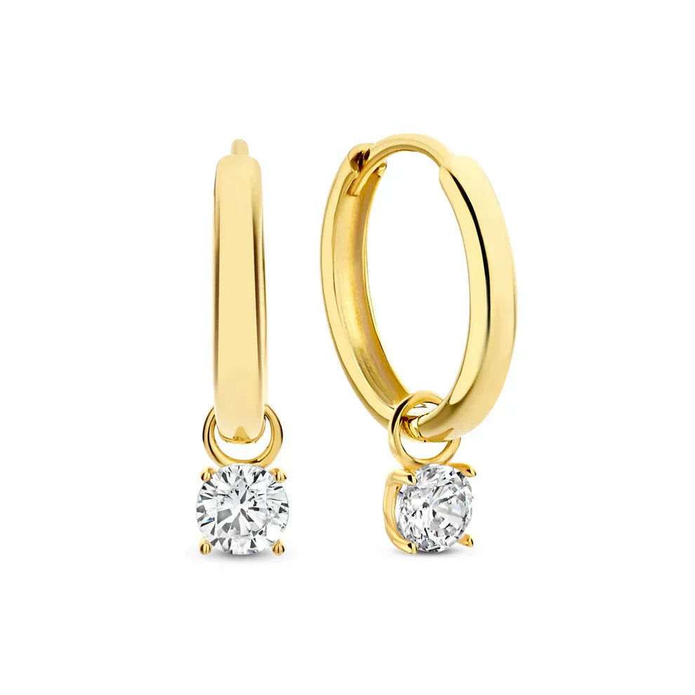 Moon Tear Hoop Earrings with Stone