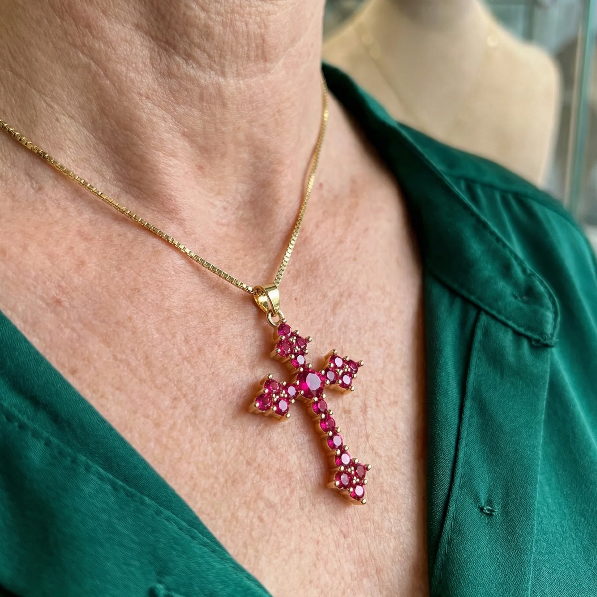 Pink Cluster Cross Necklace