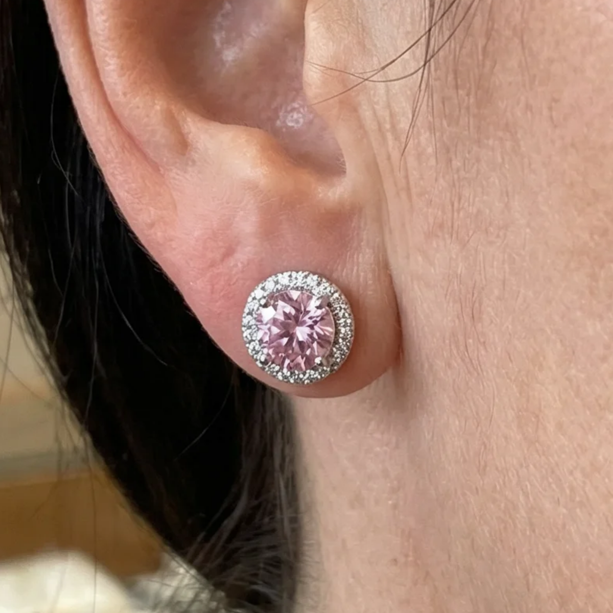 Pink Round Pavé Stud Earrings