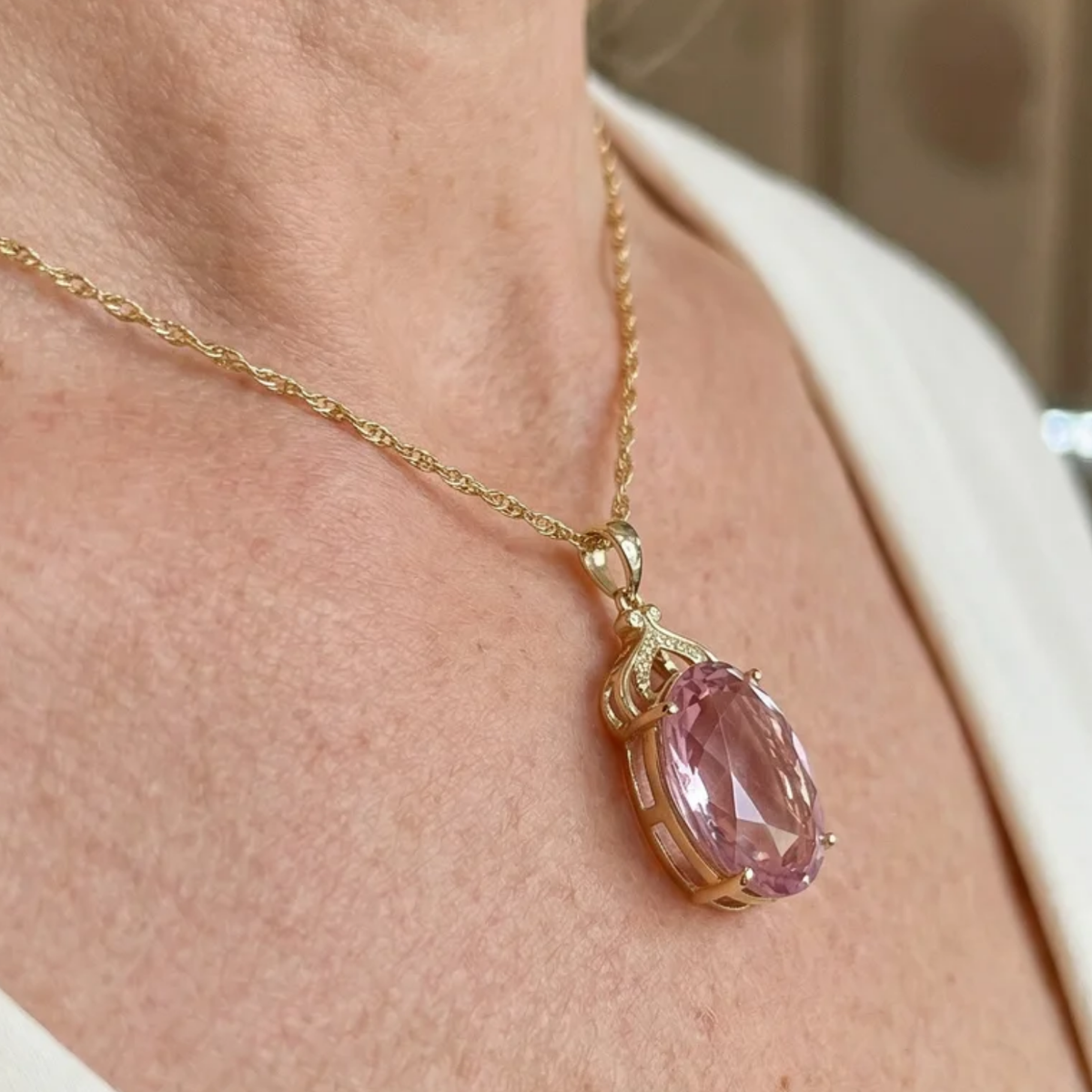 Imperial Pink Sapphire Oval Necklace
