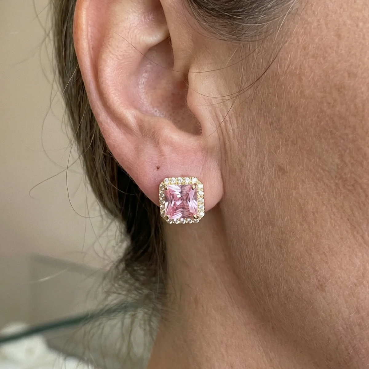 Pink Pavé Stud Sapphire Earrings