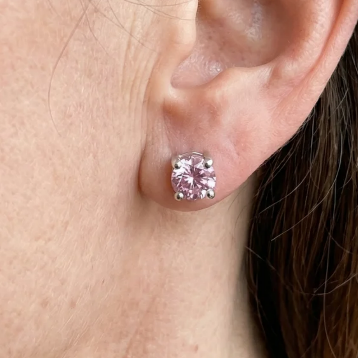 Pink Round Stud Sapphire Earrings