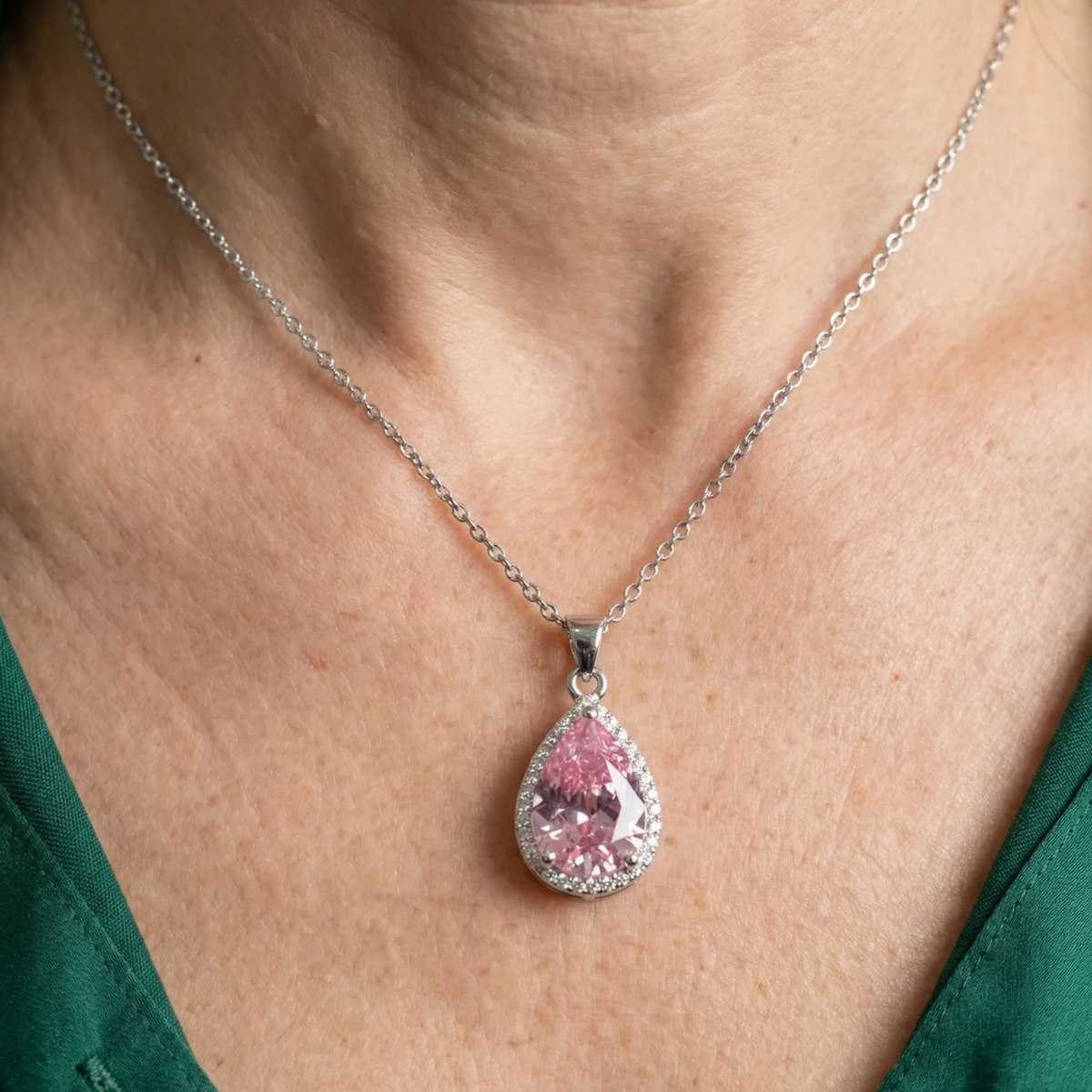 Pink Tear Necklace