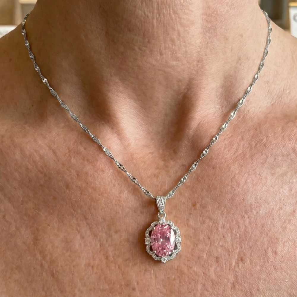 Oval Rose Halo Crown Necklace