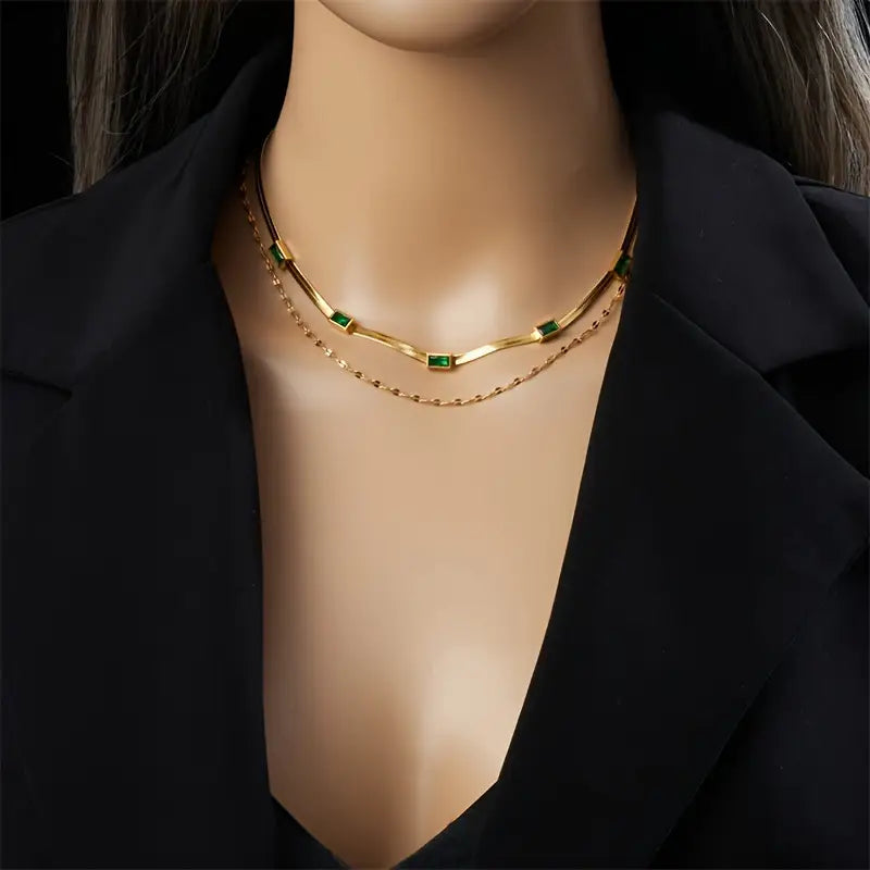 Sorella Retro Double Layer Gem Necklace