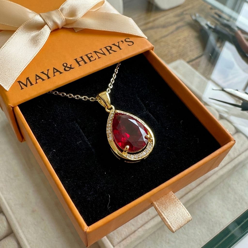 Ruby Tear Necklace with Pendant