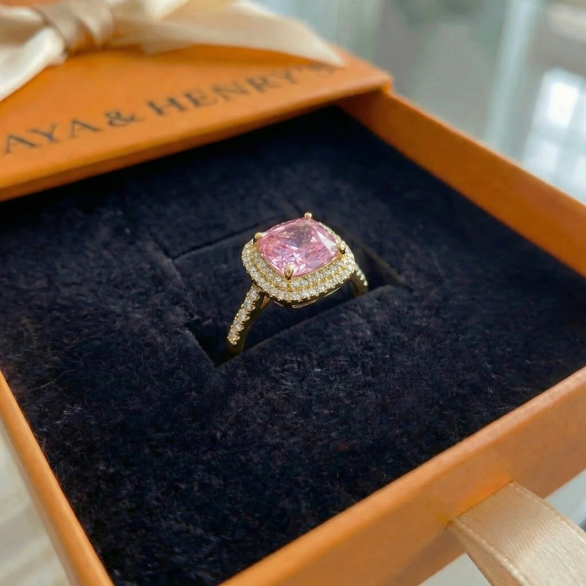 Pink Sapphire Cushion Cut Ring